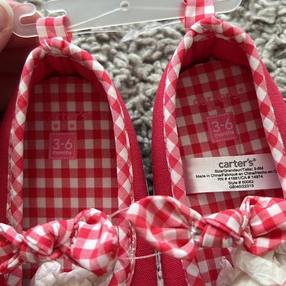 Carters Red Bow Checkered Picnic Baby Shoes
